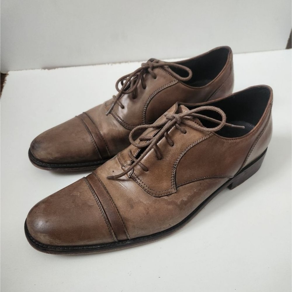 John Varvatos Brown Leather Cap-Toe Oxfords